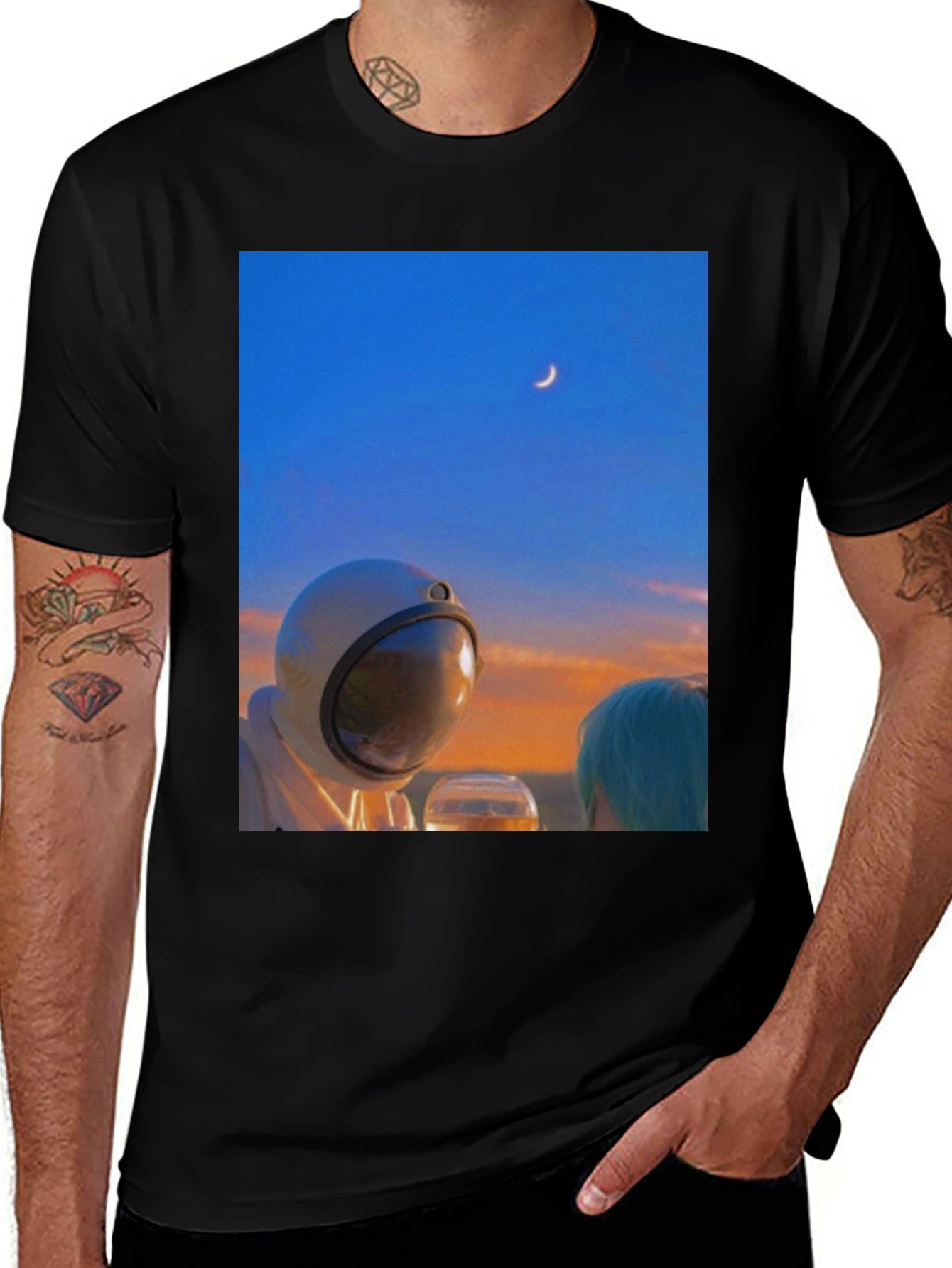 Astronaut Moon T-Shirt - Black Cotton Graphic Tee
