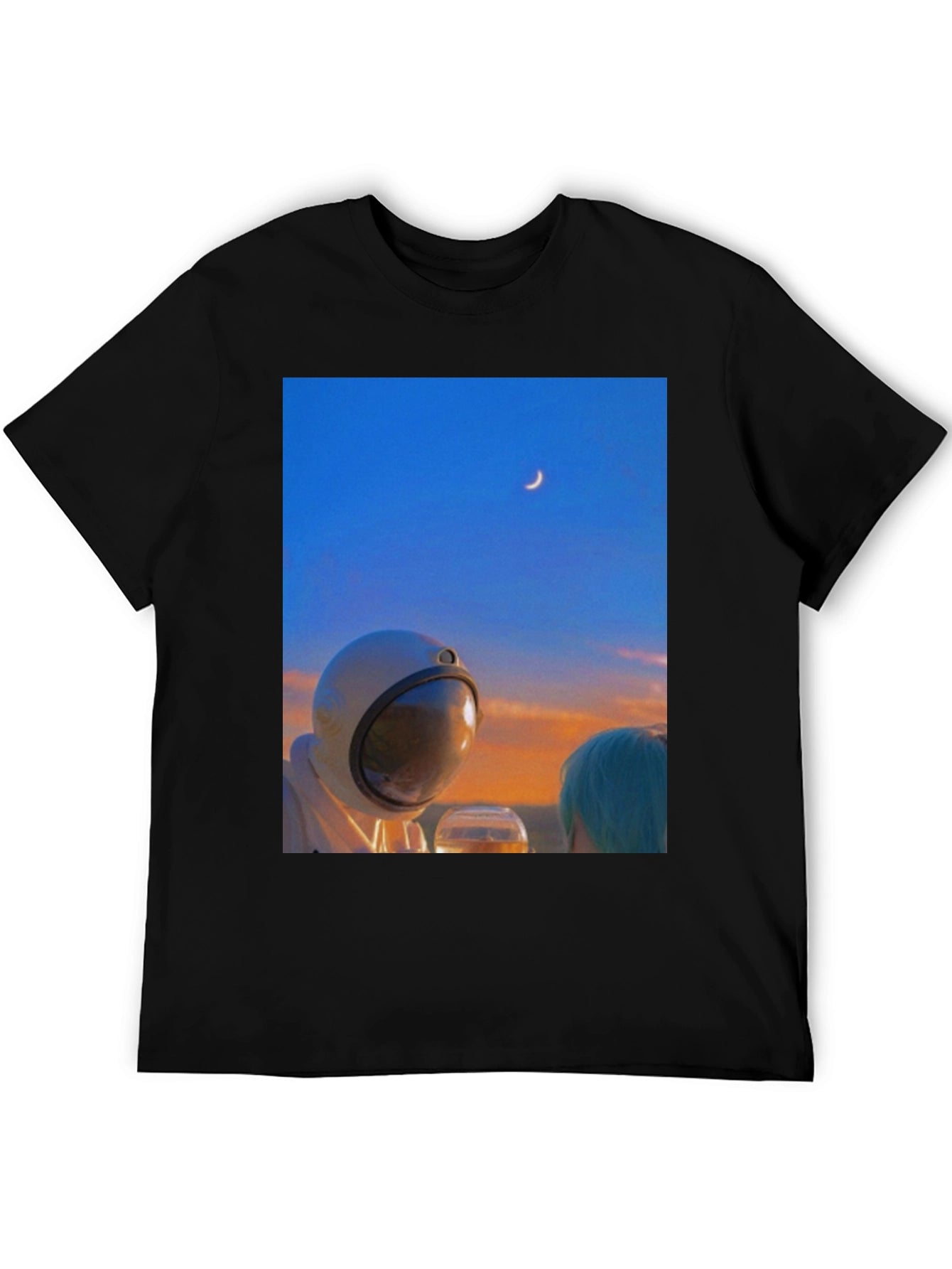Astronaut Moon T-Shirt - Black Cotton Graphic Tee