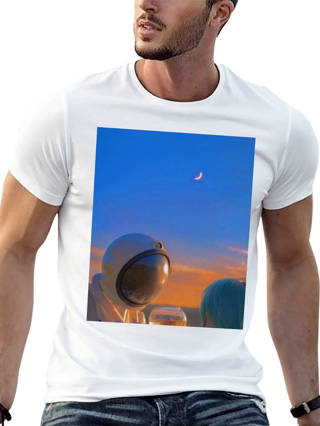 Astronaut Moon T-Shirt - Black Cotton Graphic Tee