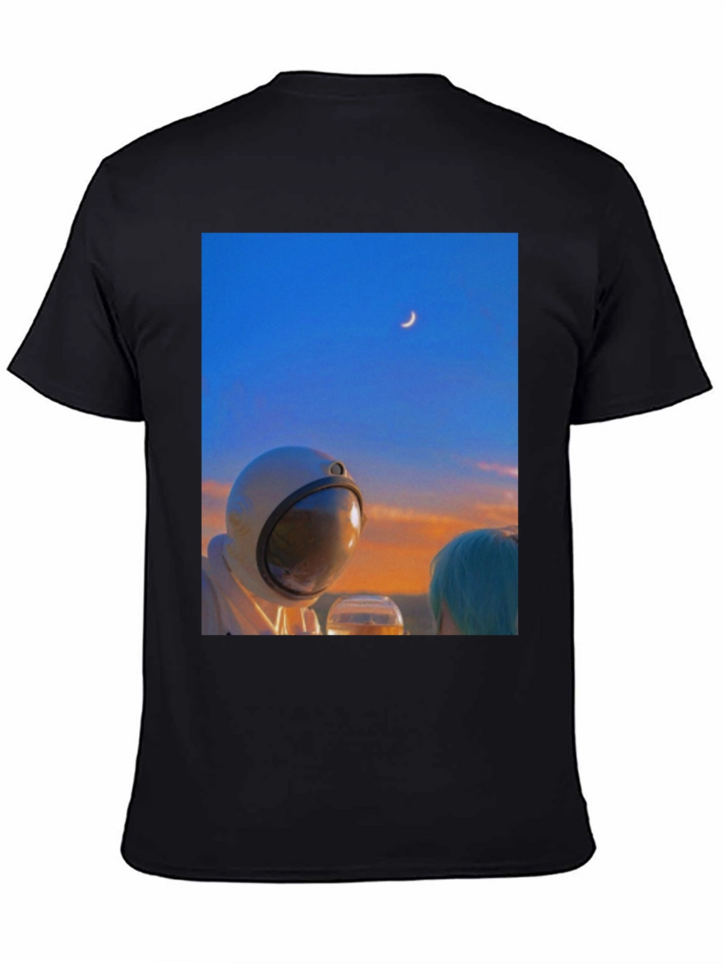 Astronaut Moon T-Shirt - Black Cotton Graphic Tee