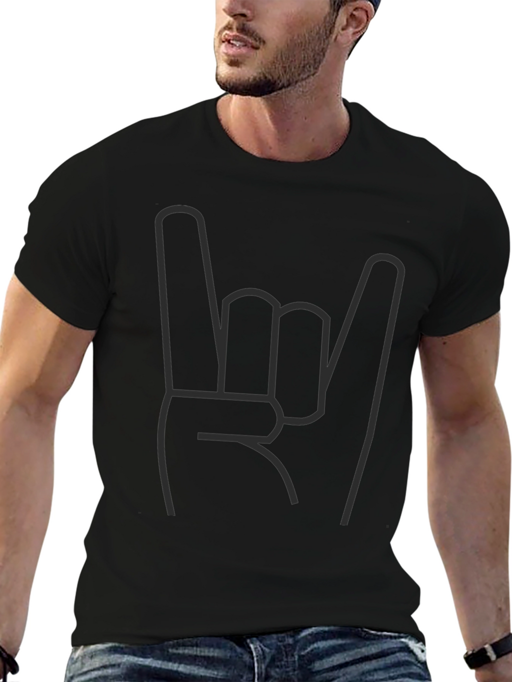 Rock On Hand Sign Black T-Shirt