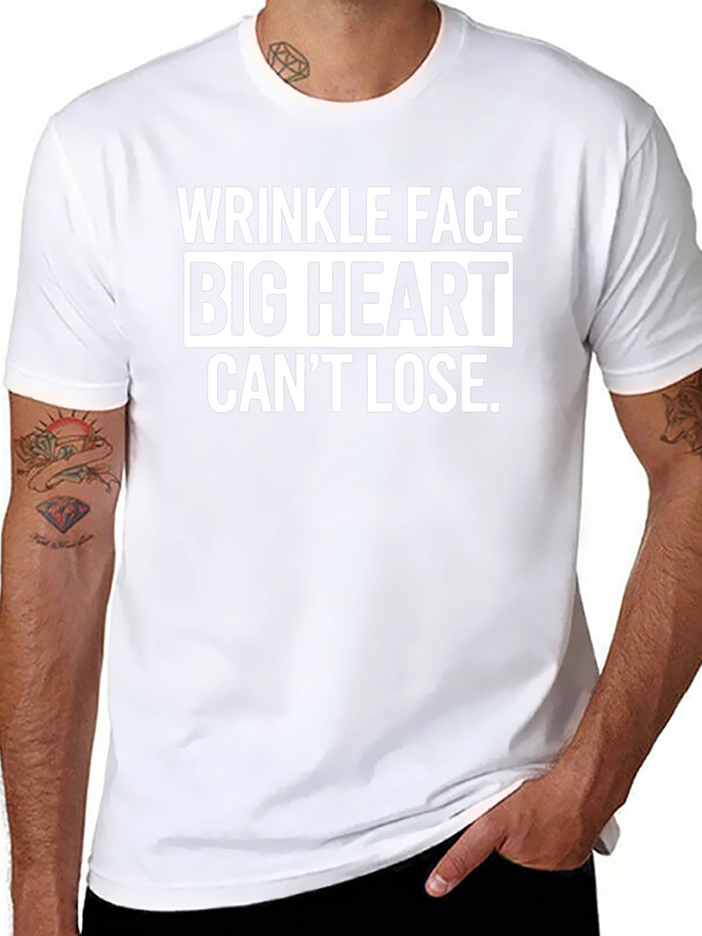 Wrinkle Face Big Heart Mens Graphic T-Shirt