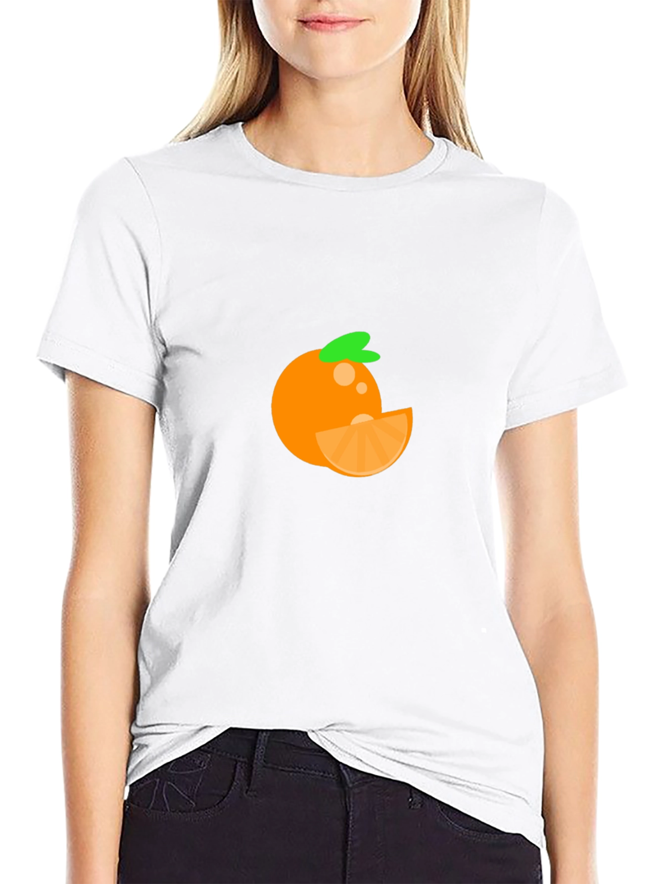 Orange Fruit Graphic Tee - Casual Black T-Shirt