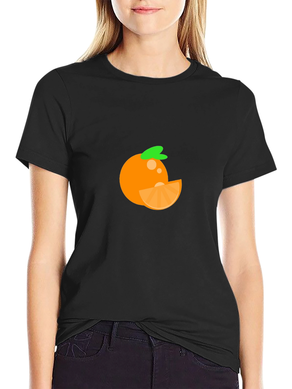 Orange Fruit Graphic Tee - Casual Black T-Shirt