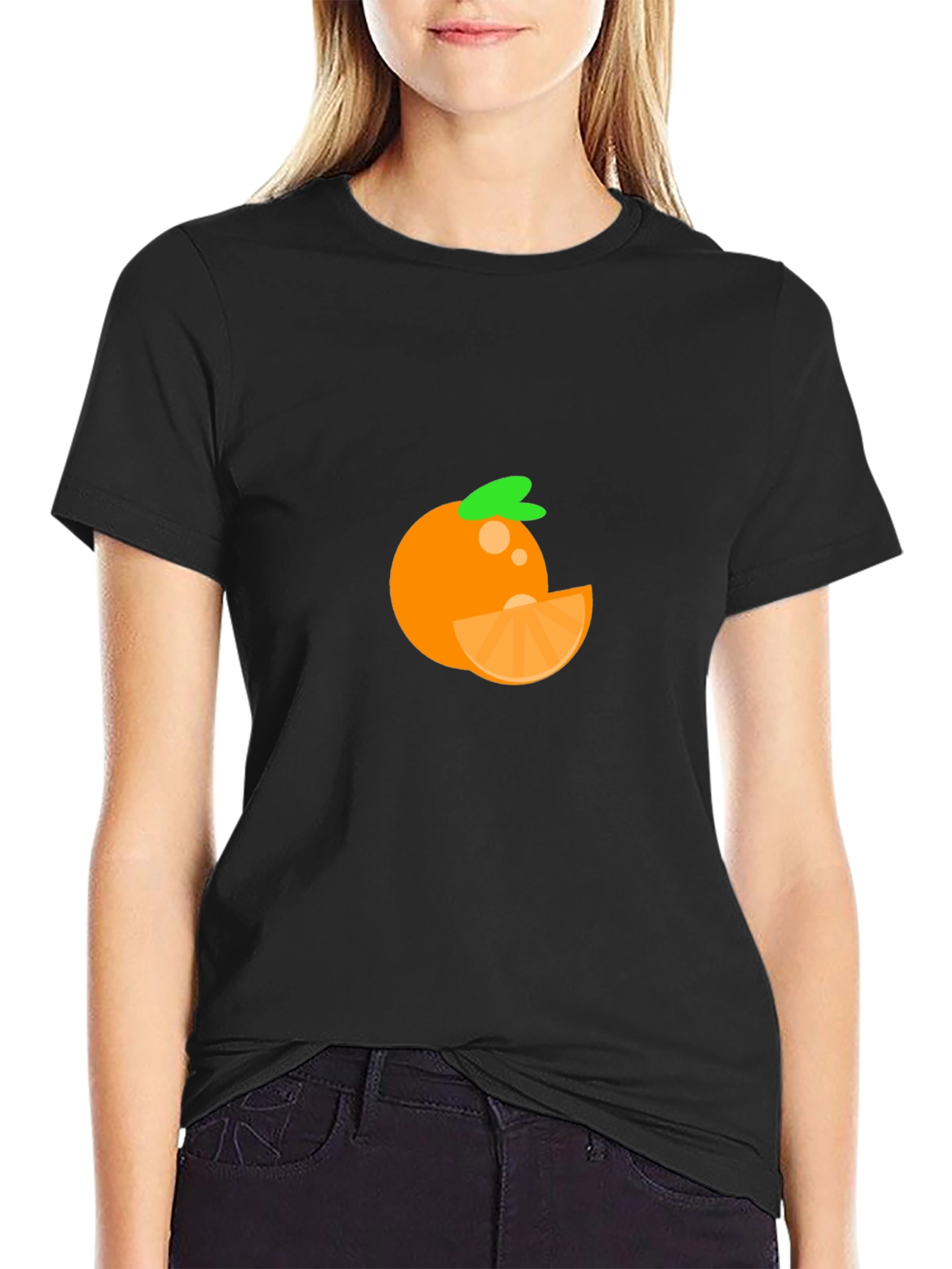 Orange Fruit Graphic Tee - Casual Black T-Shirt