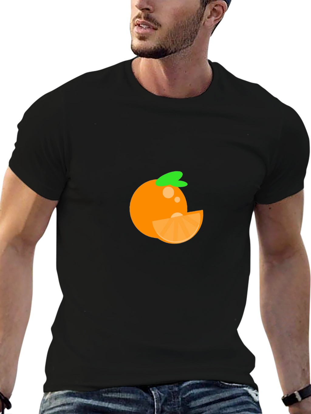Orange Fruit Graphic Tee - Casual Black T-Shirt