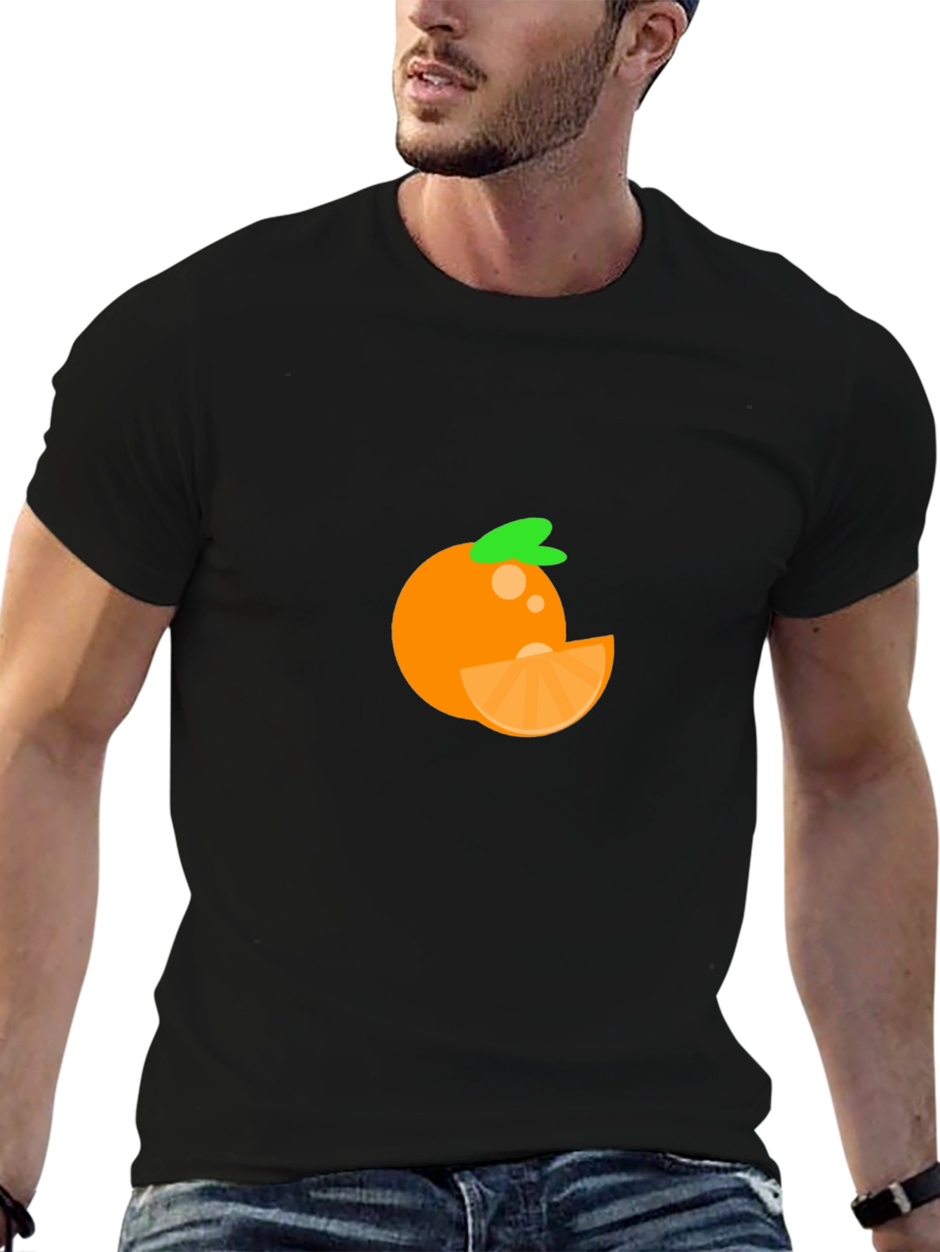 Orange Fruit Graphic Tee - Casual Black T-Shirt