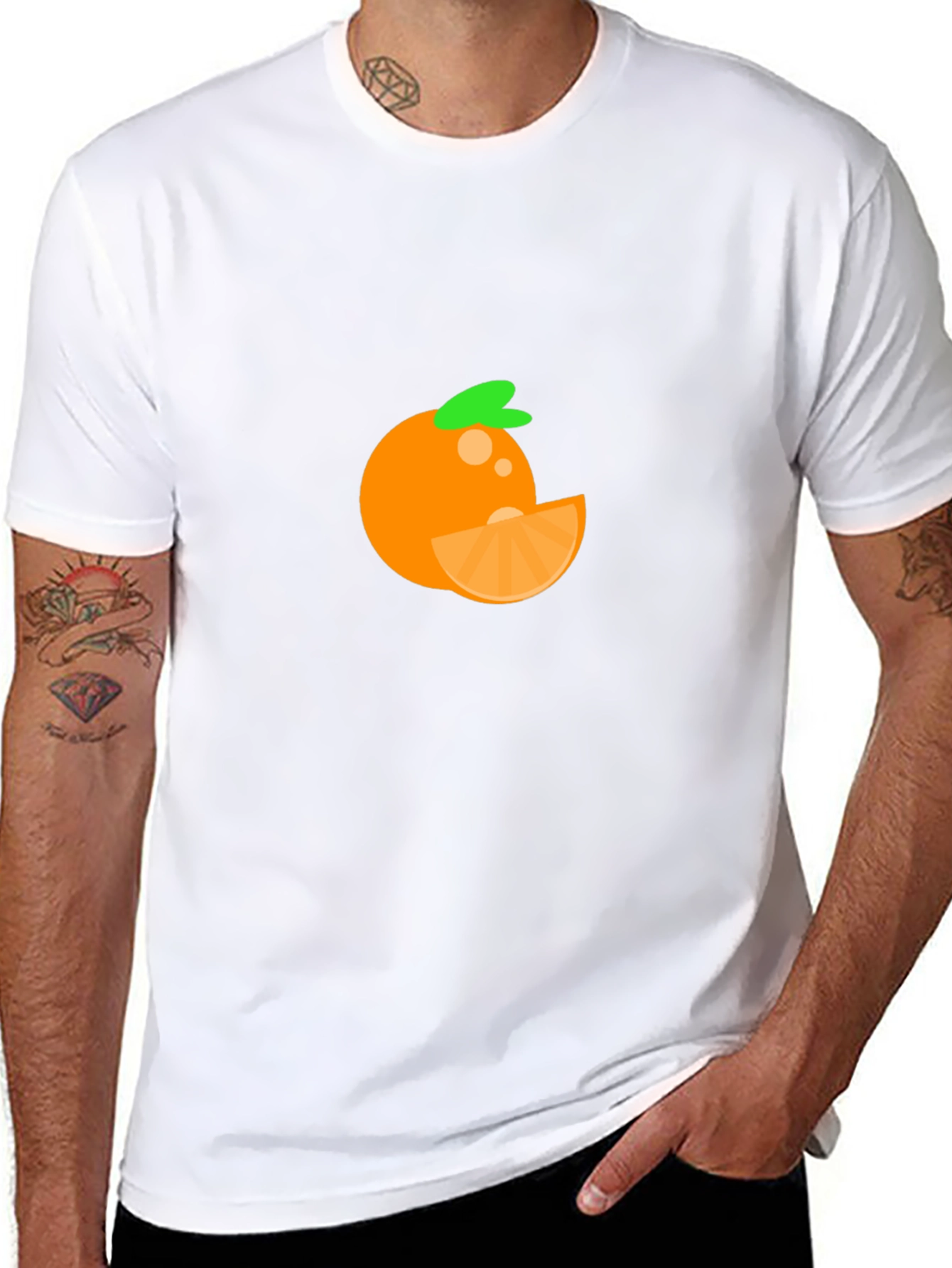 Orange Fruit Graphic Tee - Casual Black T-Shirt