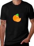 Orange Fruit Graphic Tee - Casual Black T-Shirt