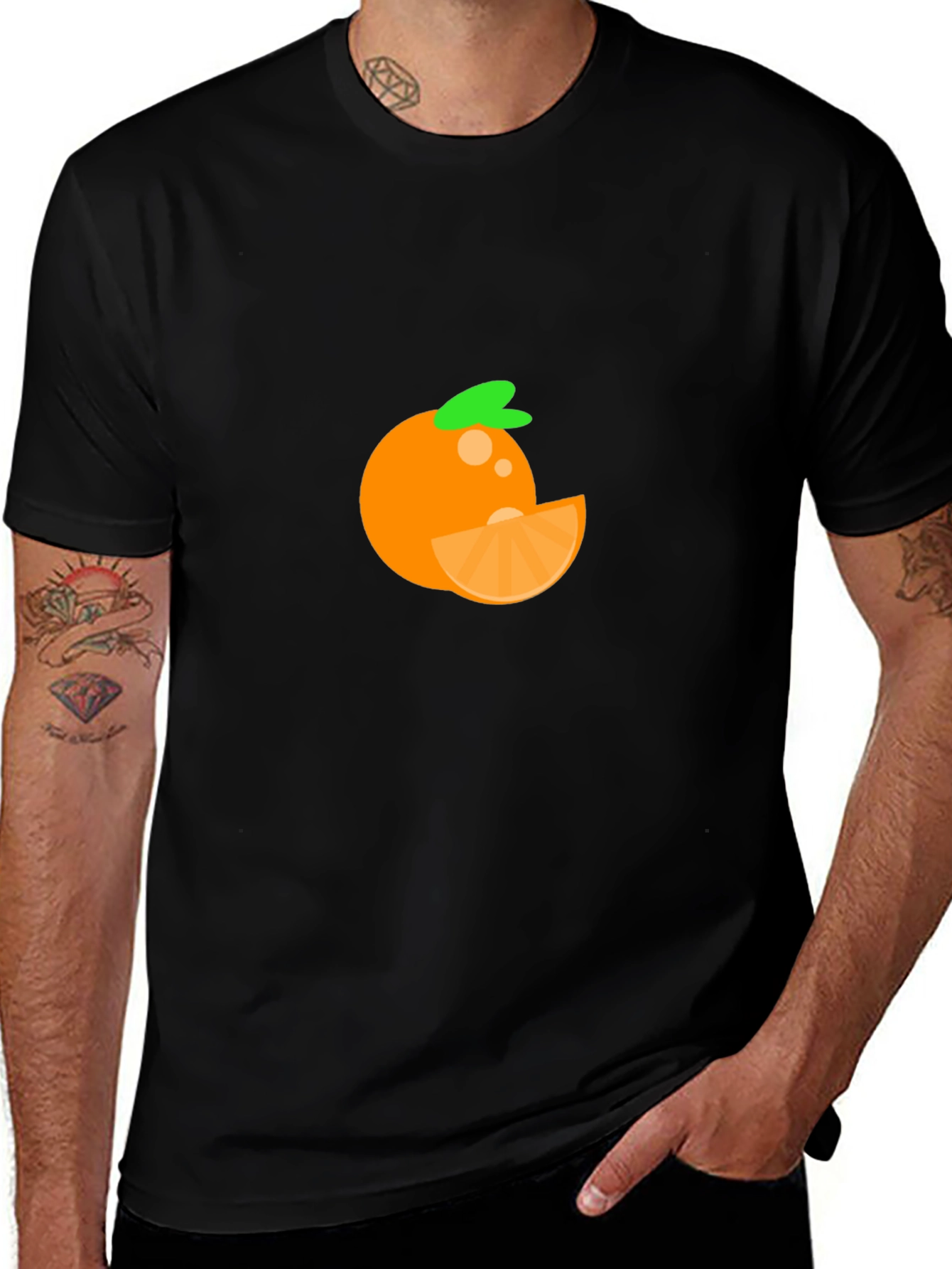 Orange Fruit Graphic Tee - Casual Black T-Shirt