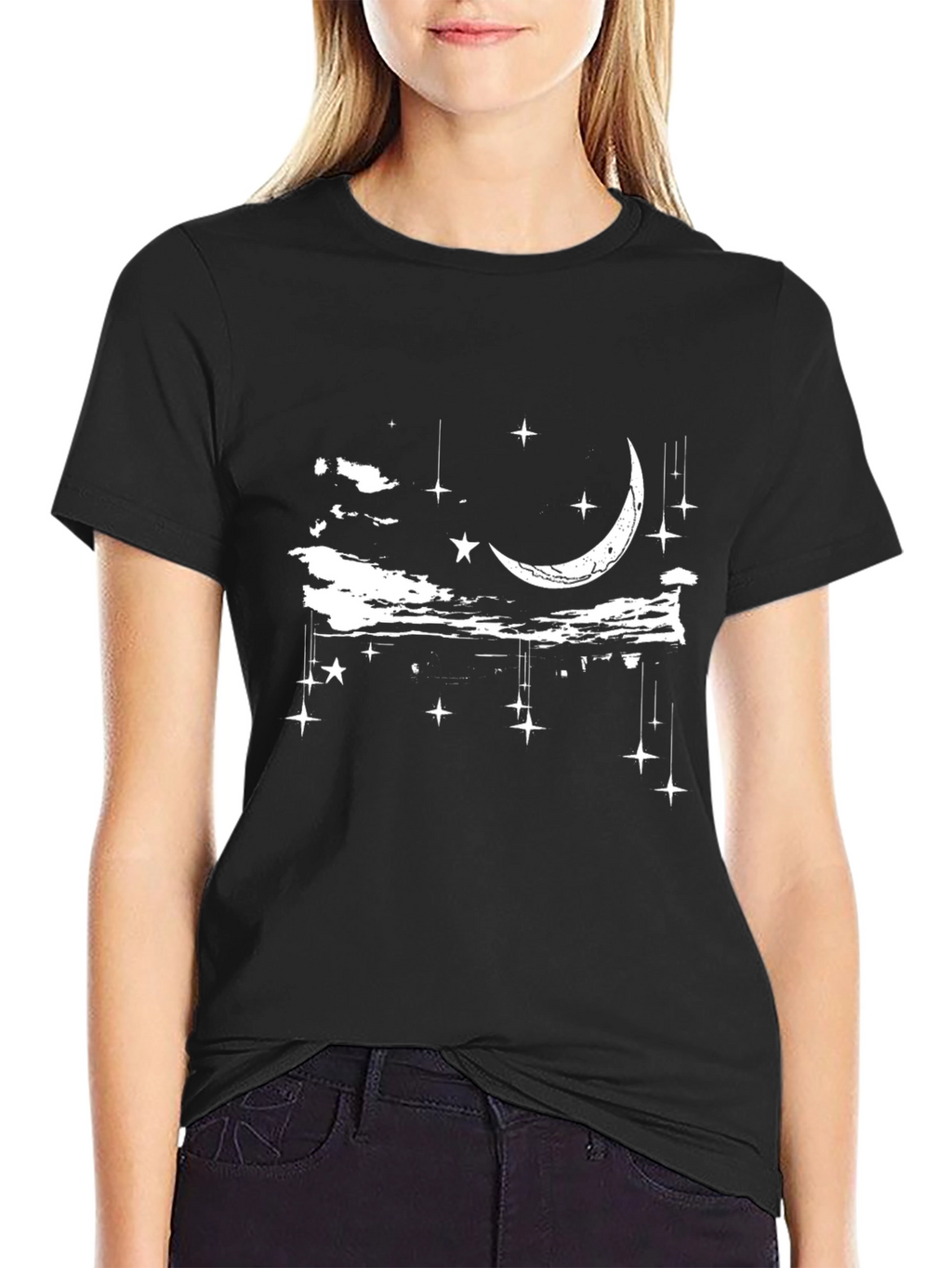 Celestial Moon & Stars Black T-Shirt
