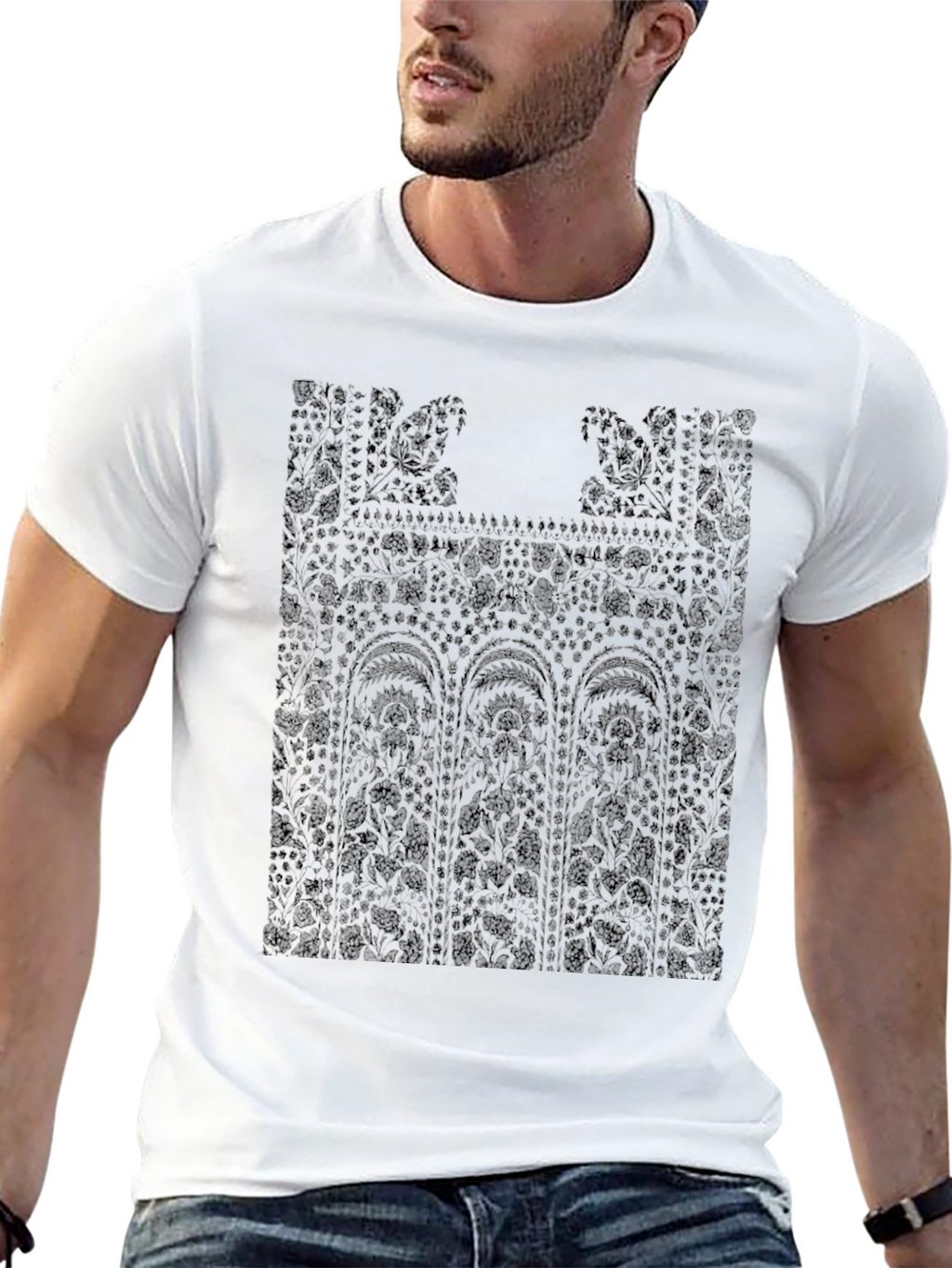 Floral Lace Print Black T-Shirt