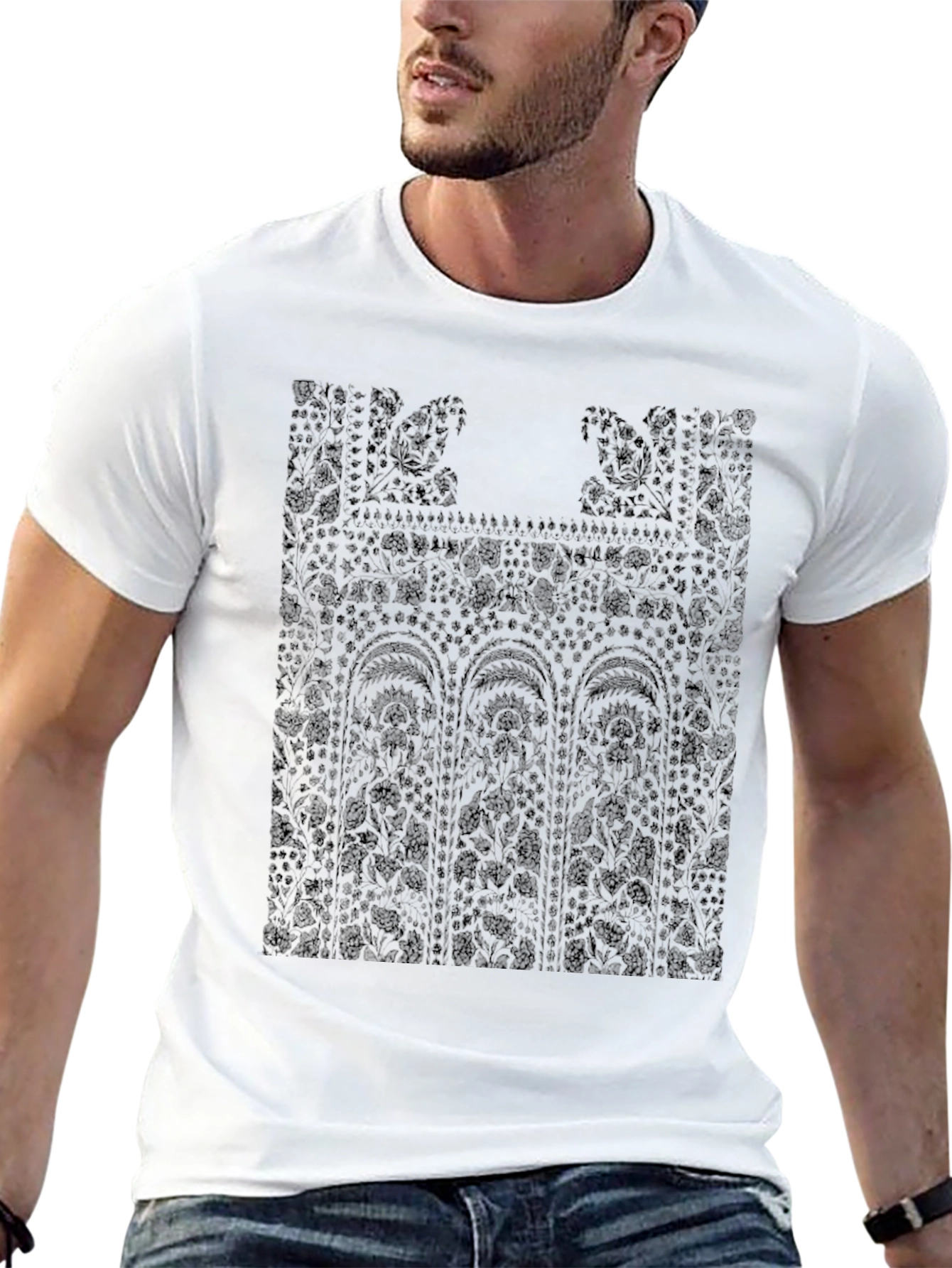 Floral Lace Print Black T-Shirt