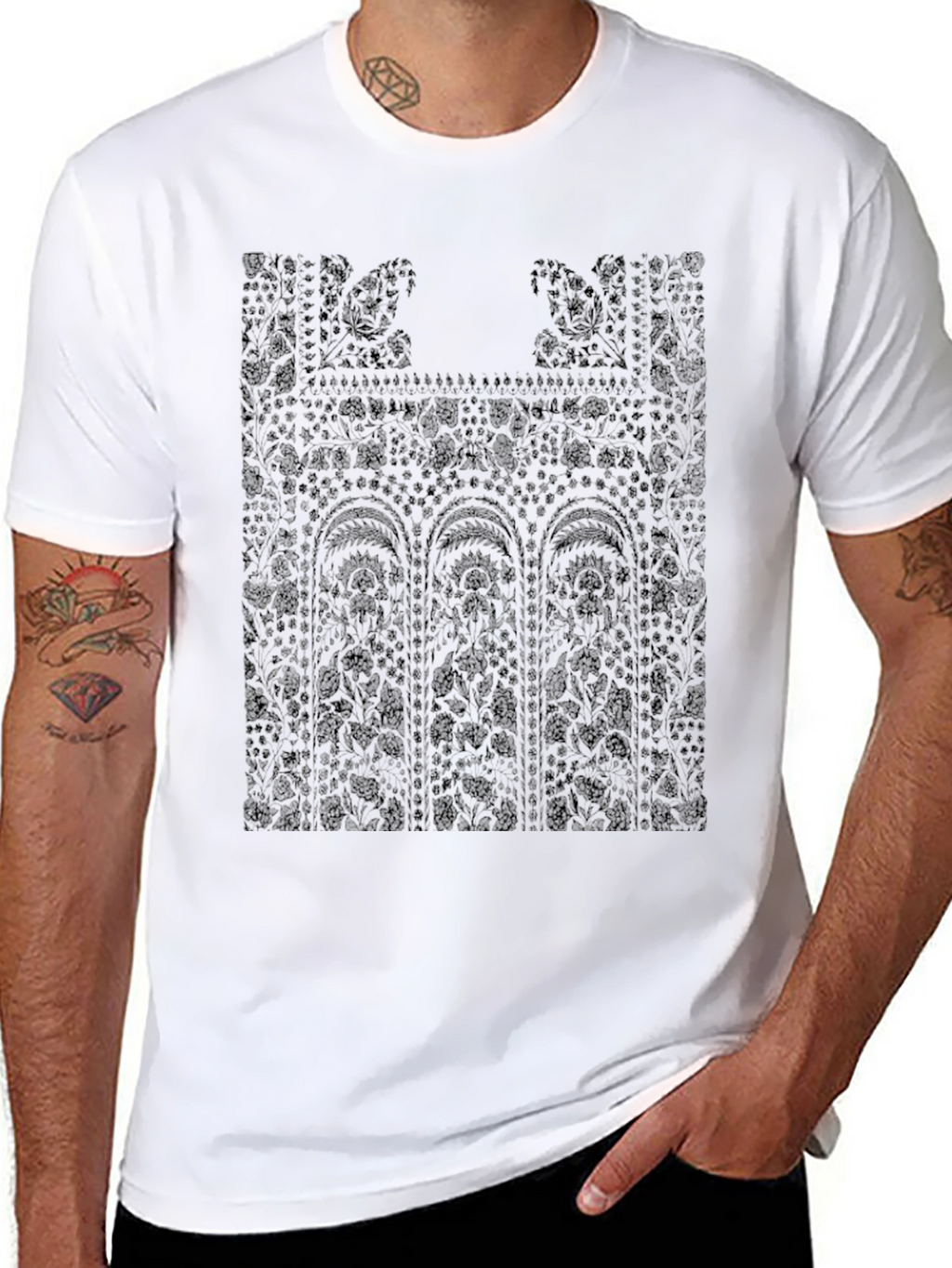 Floral Lace Print Black T-Shirt
