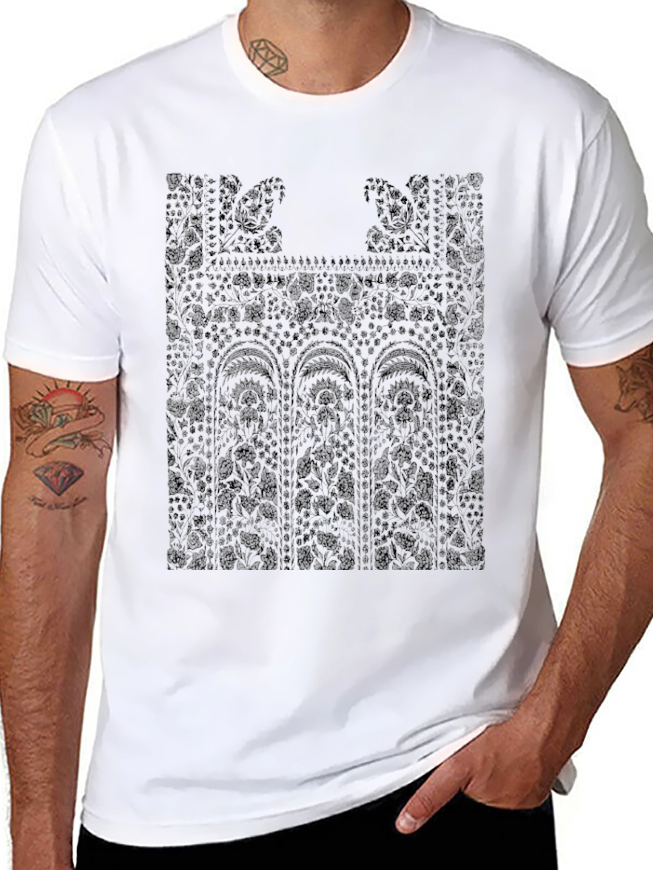 Floral Lace Print Black T-Shirt