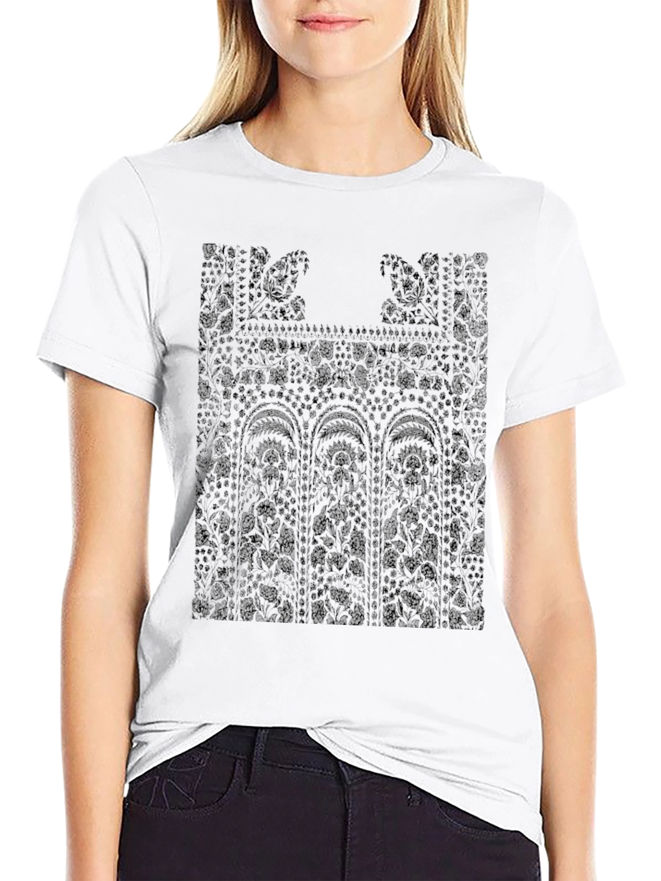 Floral Lace Print Black T-Shirt