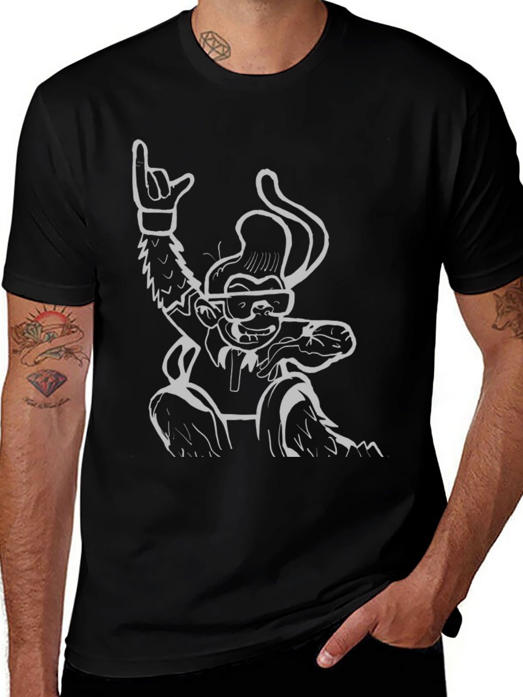 Cool Monkey Graphic Tee - Black Cotton T-Shirt