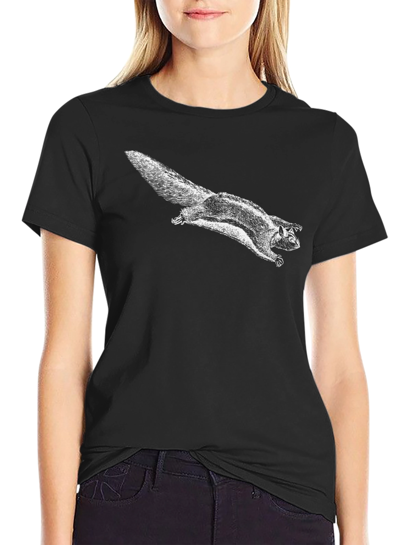 Flying Squirrel Graphic Tee - Black Cotton T-Shirt