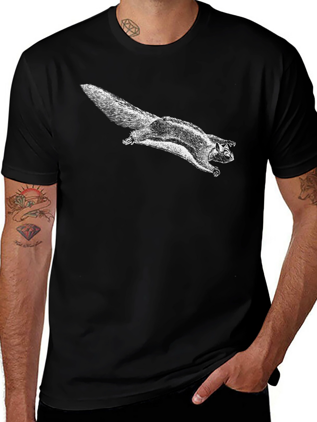 Flying Squirrel Graphic Tee - Black Cotton T-Shirt