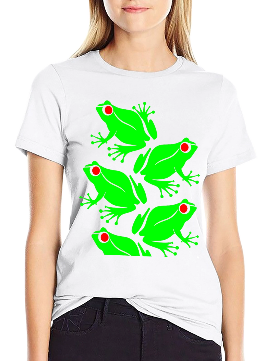 Frog Pattern Graphic Tee - Black