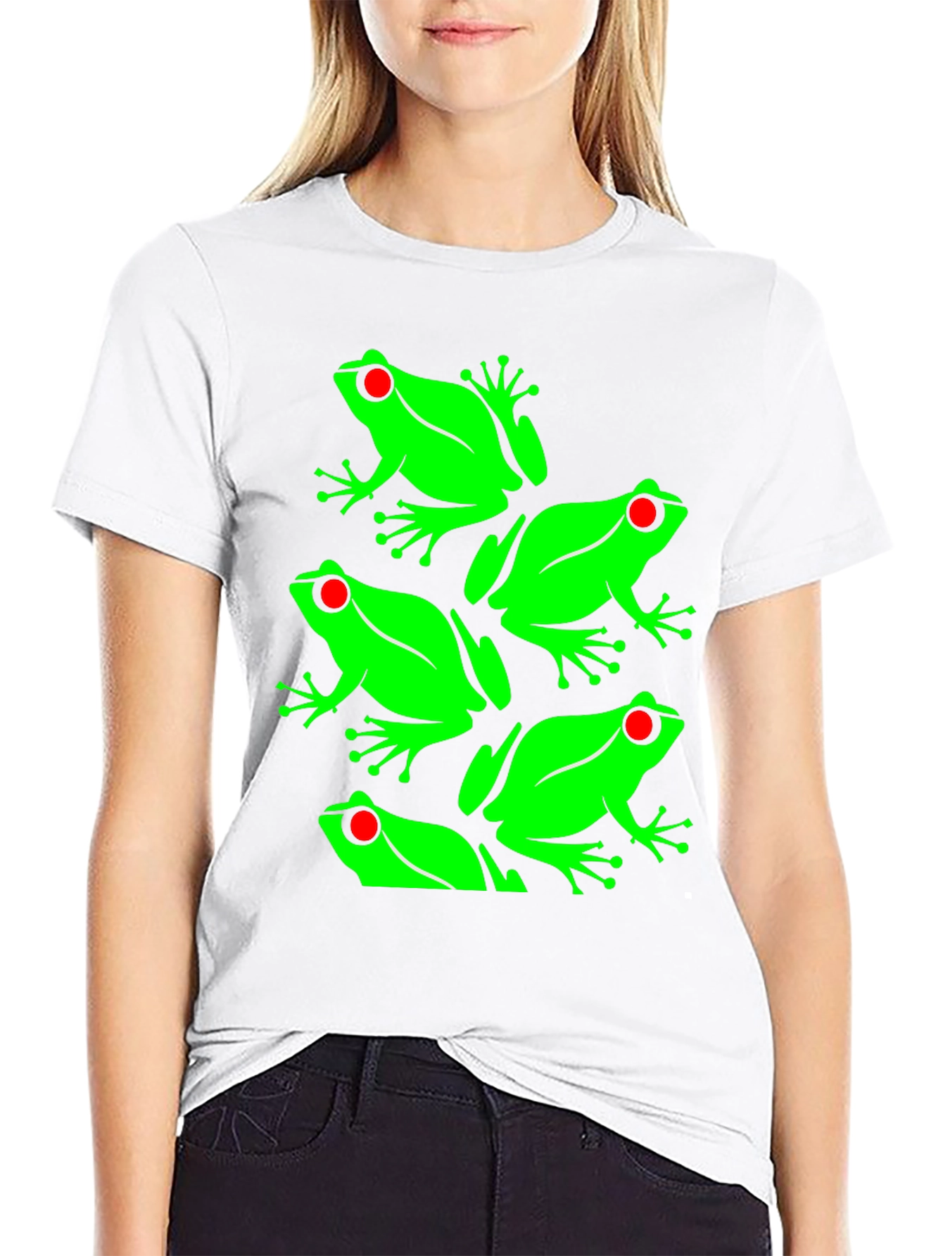 Frog Pattern Graphic Tee - Black