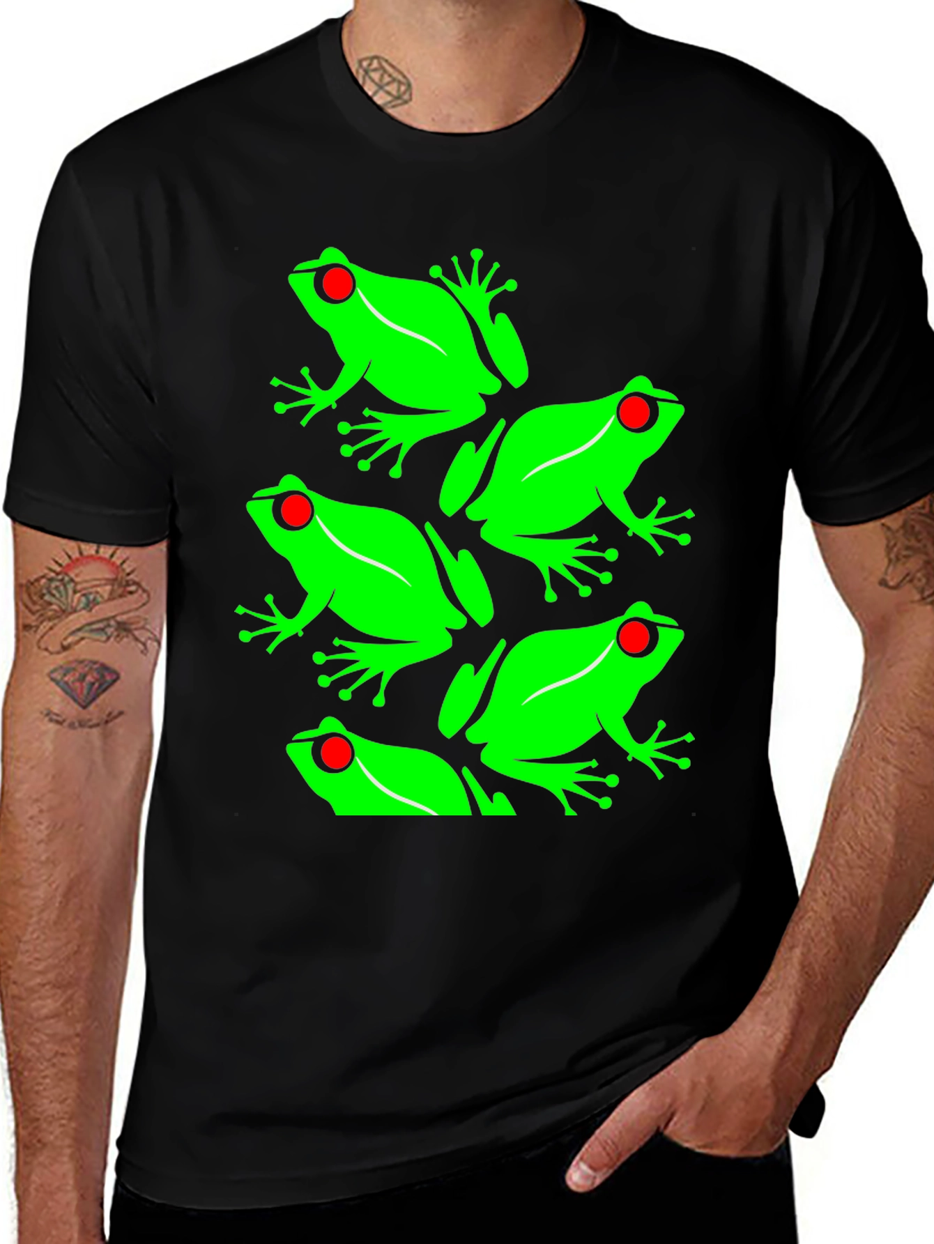 Frog Pattern Graphic Tee - Black