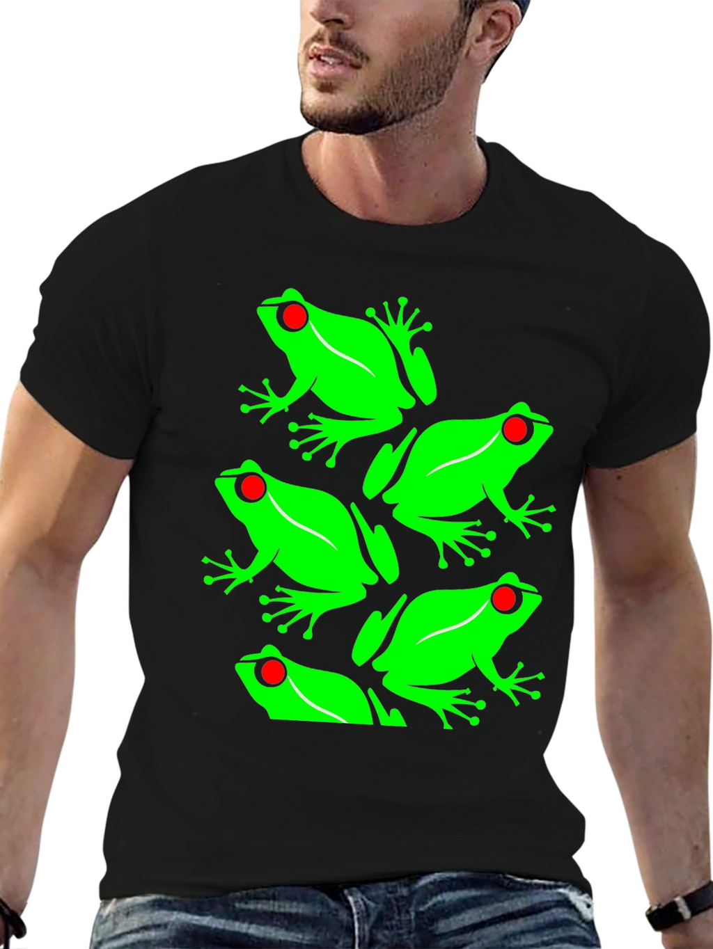 Frog Pattern Graphic Tee - Black