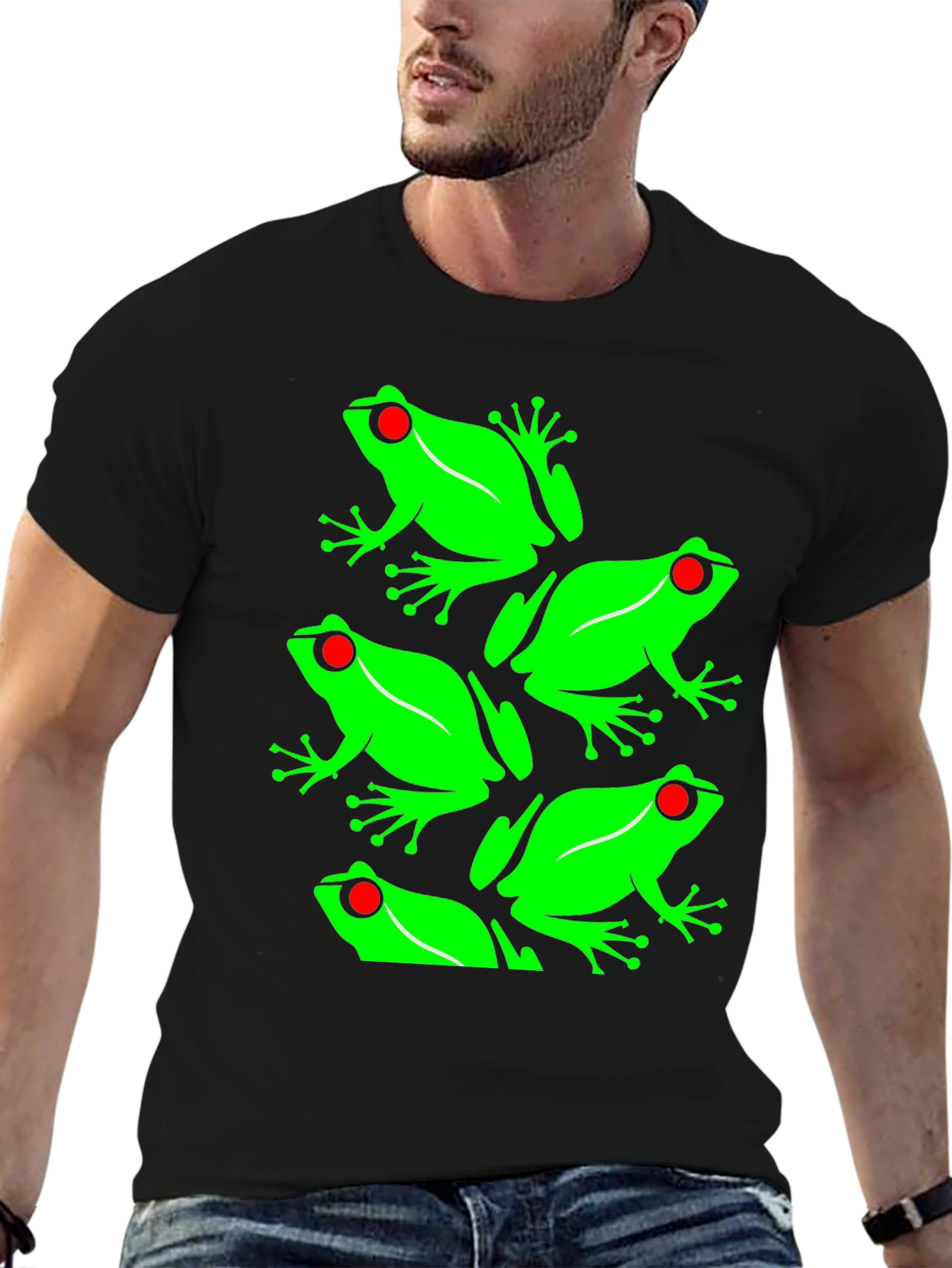 Frog Pattern Graphic Tee - Black