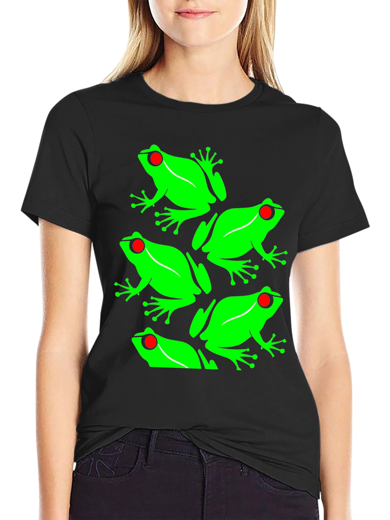Frog Pattern Graphic Tee - Black