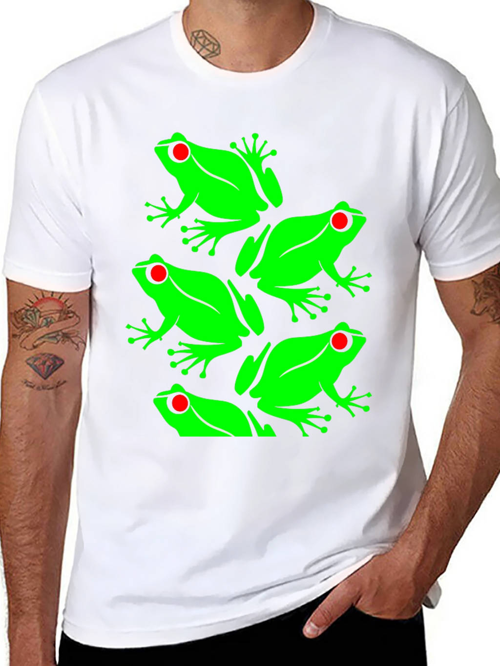 Frog Pattern Graphic Tee - Black