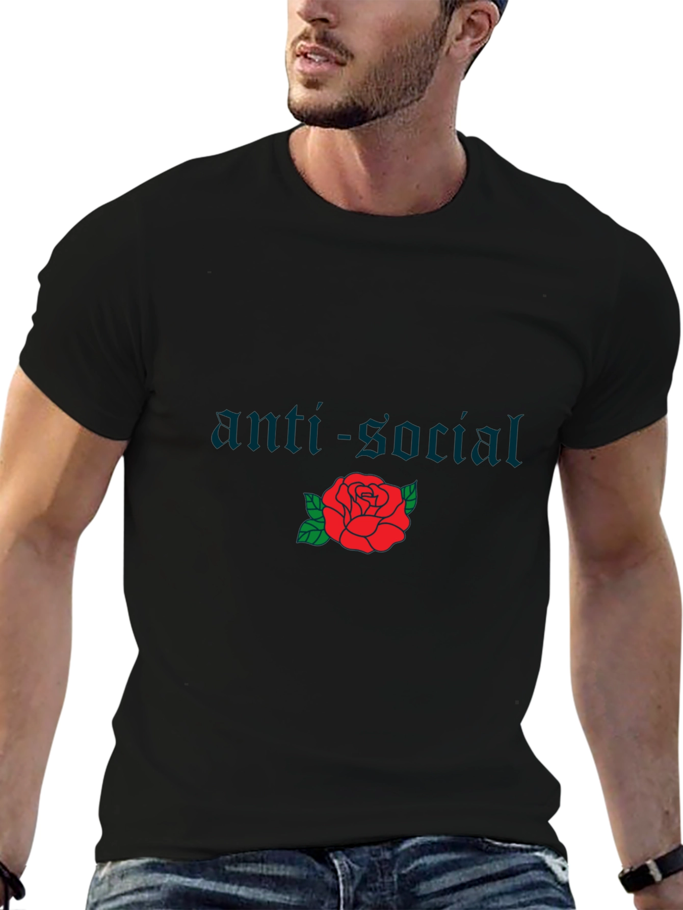 Anti-Social Rose Graphic Tee - Black Cotton Casual Shirt