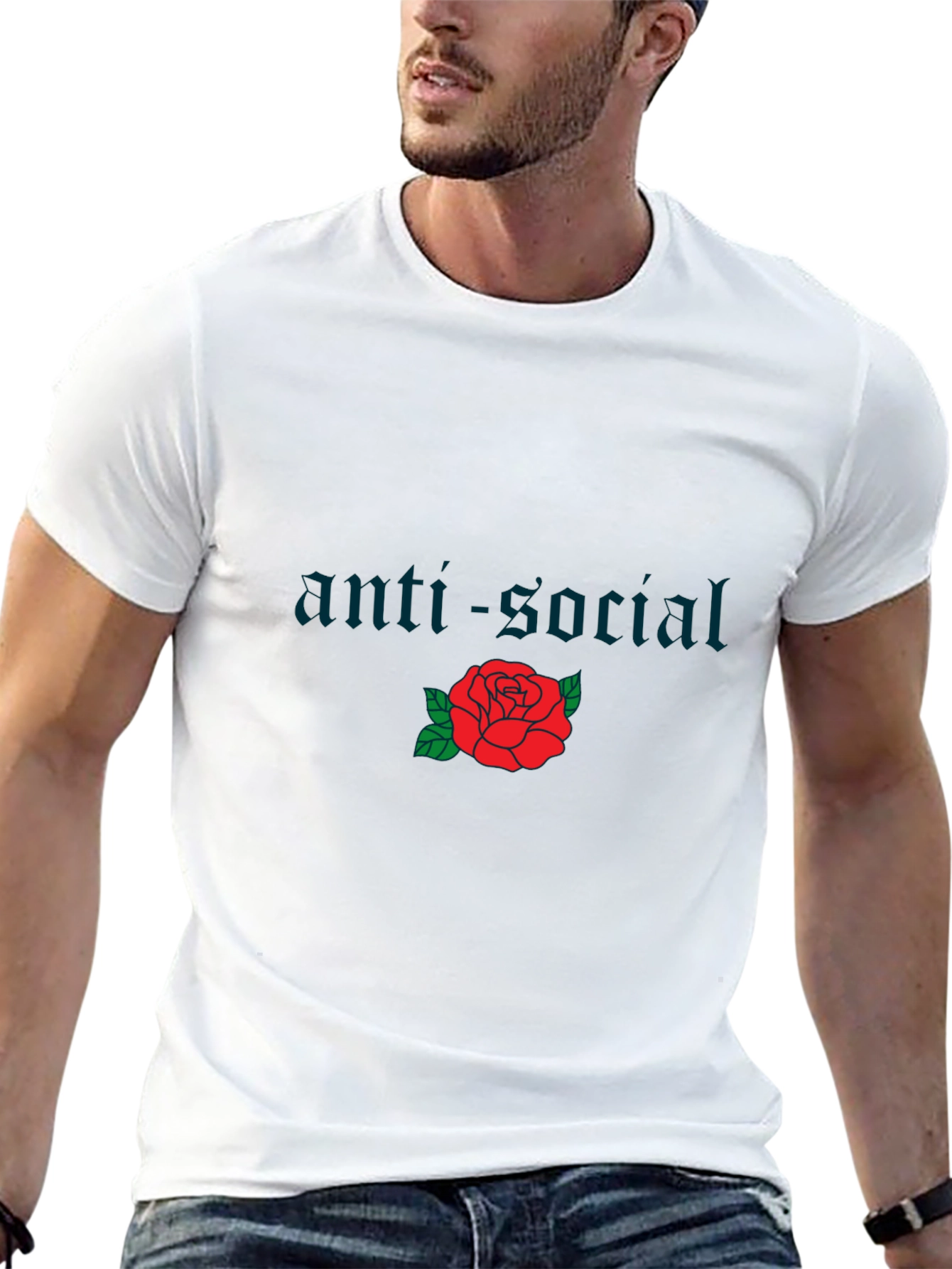 Anti-Social Rose Graphic Tee - Black Cotton Casual Shirt
