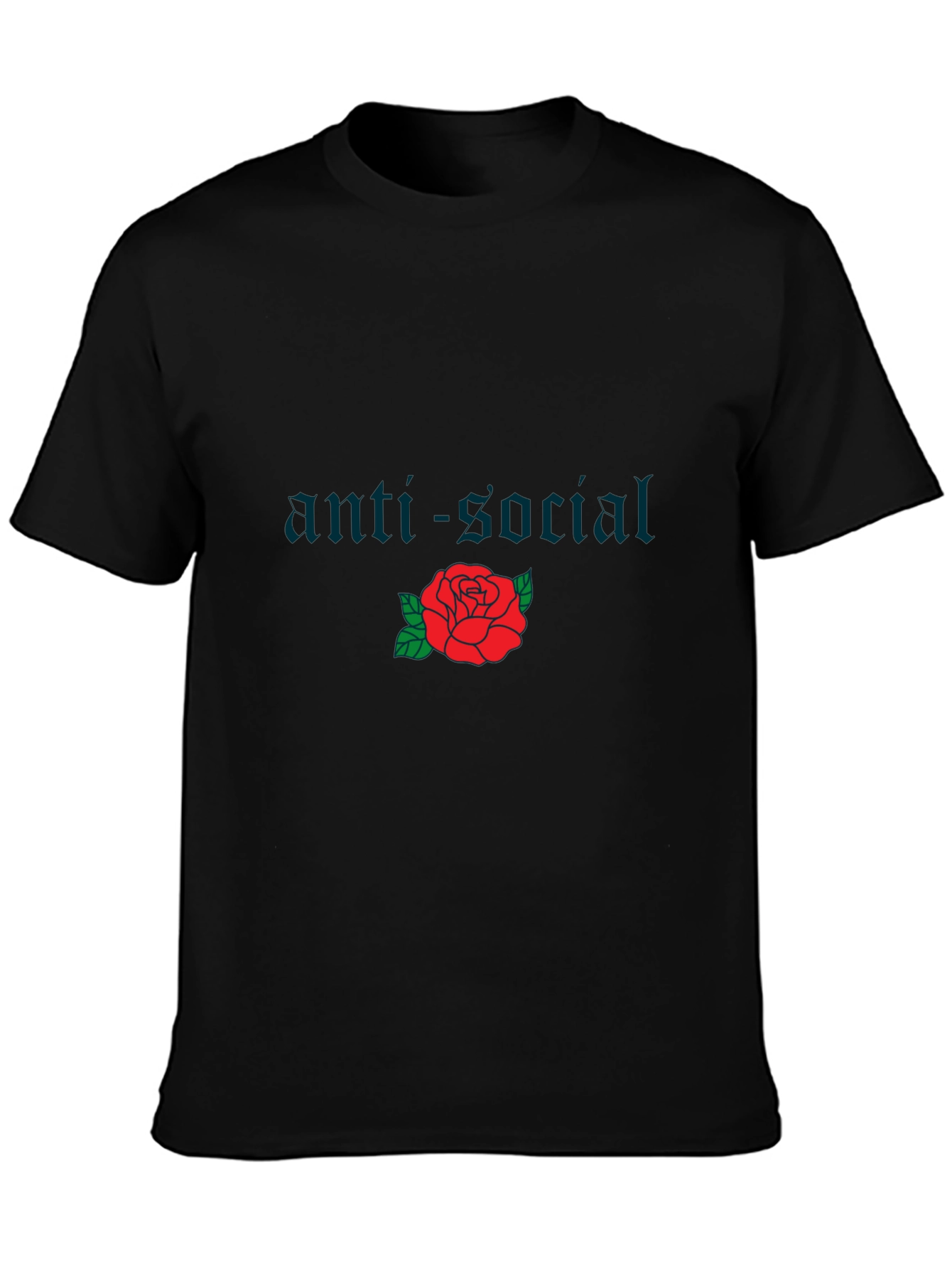 Anti-Social Rose Graphic Tee - Black Cotton Casual Shirt