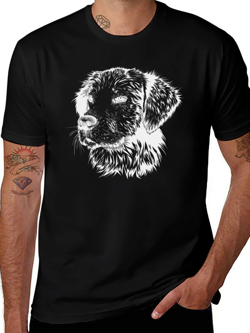 Dog Graphic Print Black T-Shirt