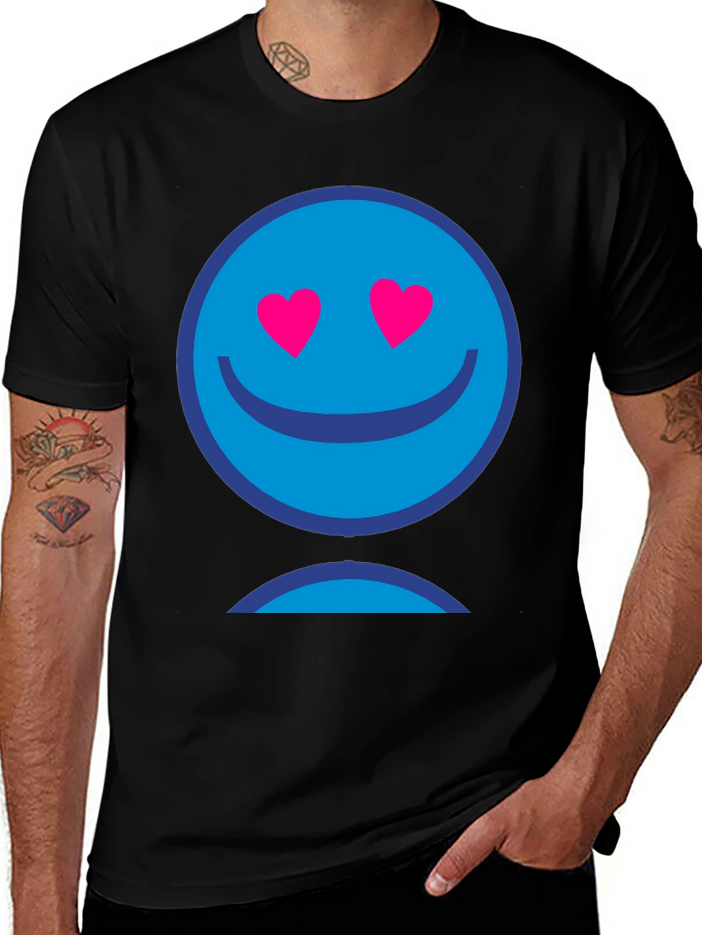 Blue Smiley Face Heart Eyes Graphic T-Shirt