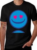 Blue Smiley Face Heart Eyes Graphic T-Shirt