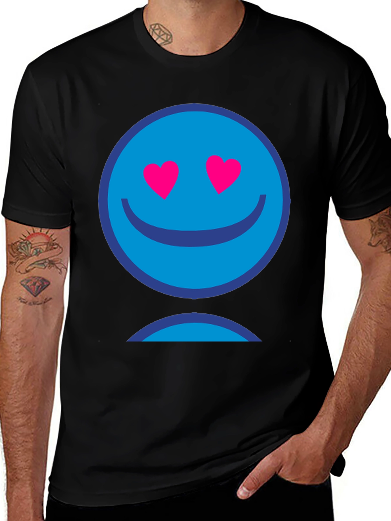 Blue Smiley Face Heart Eyes Graphic T-Shirt
