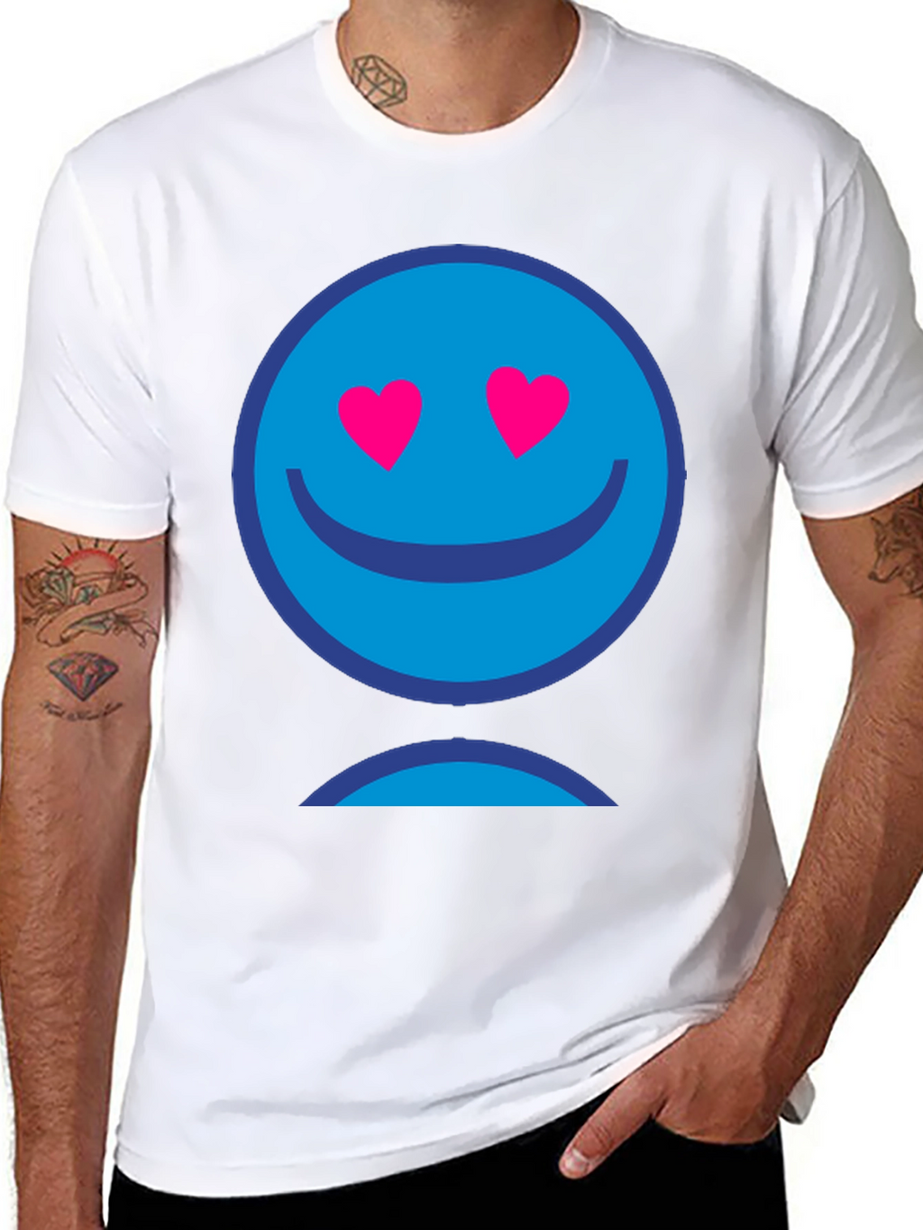 Blue Smiley Face Heart Eyes Graphic T-Shirt