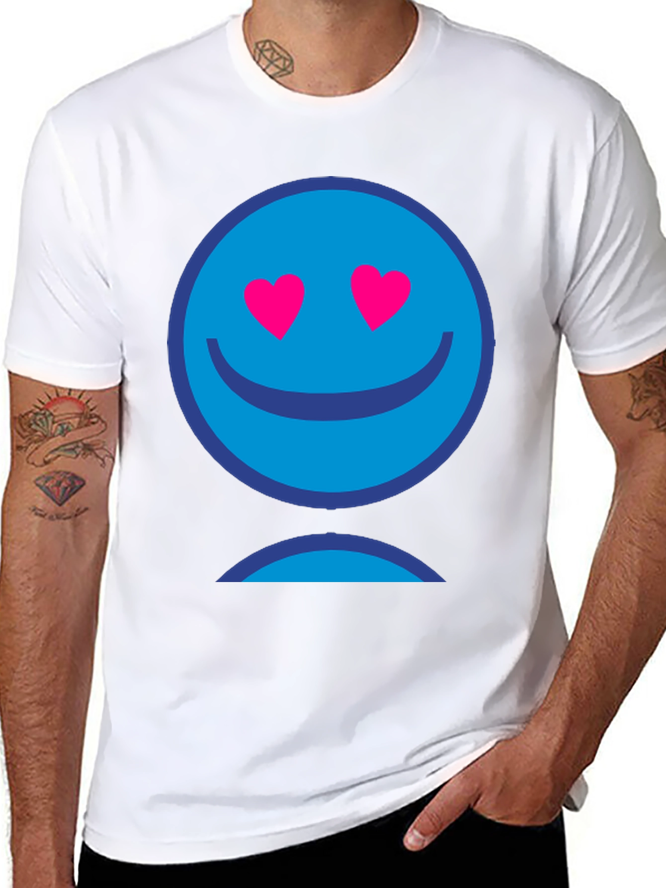Blue Smiley Face Heart Eyes Graphic T-Shirt