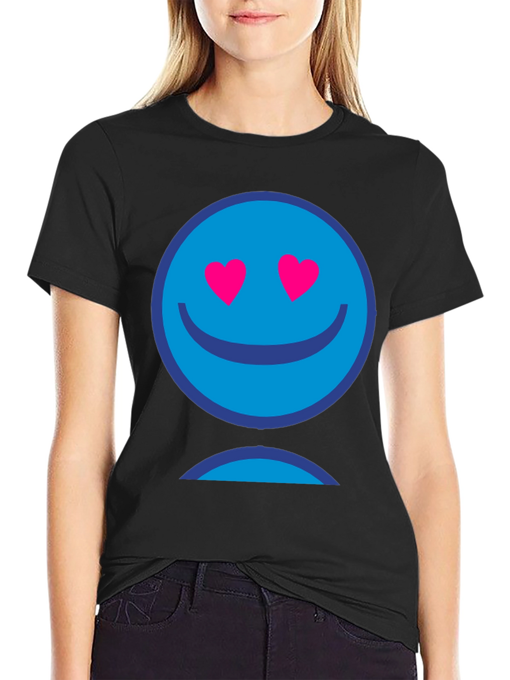 Blue Smiley Face Heart Eyes Graphic T-Shirt