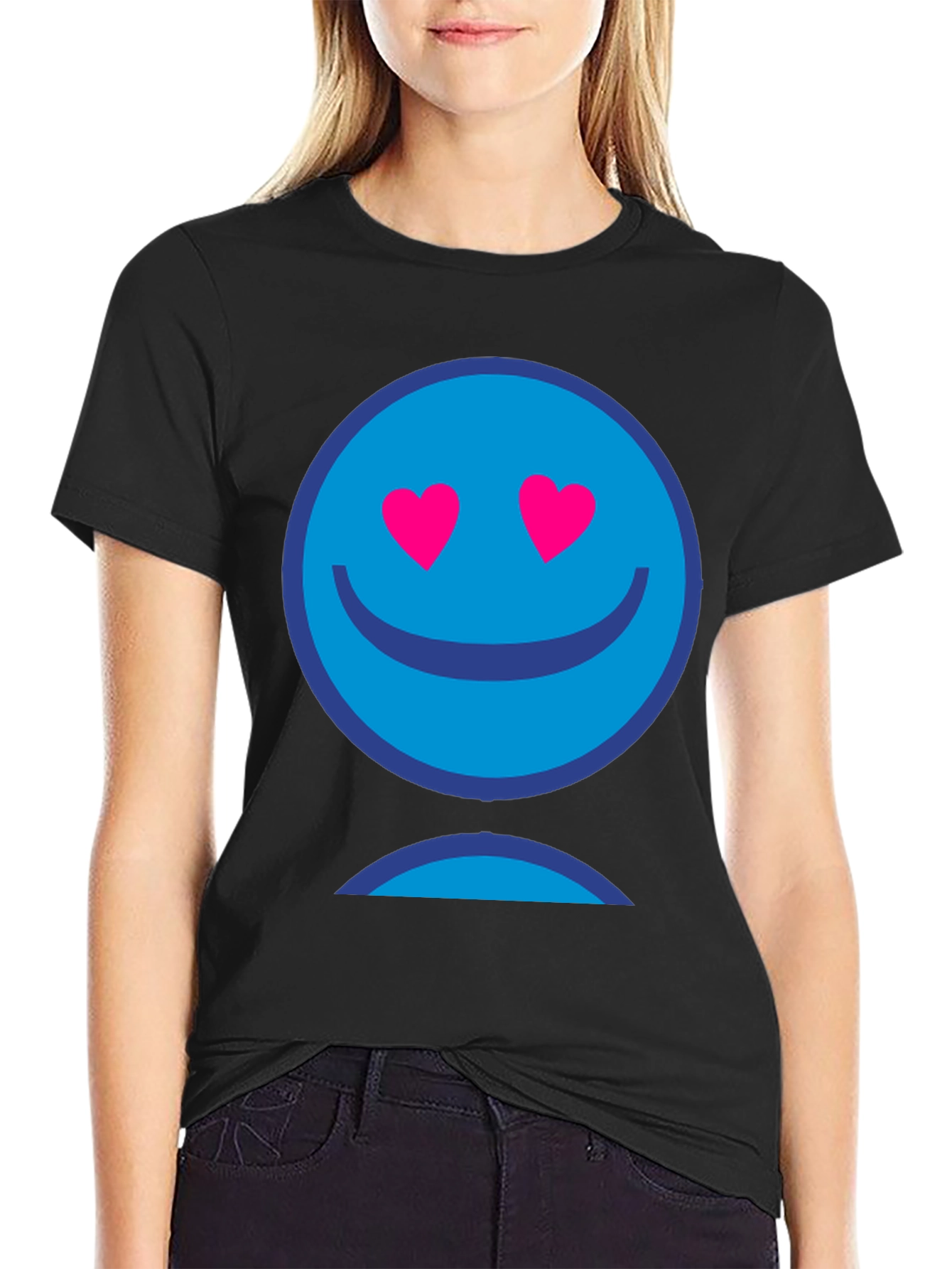 Blue Smiley Face Heart Eyes Graphic T-Shirt