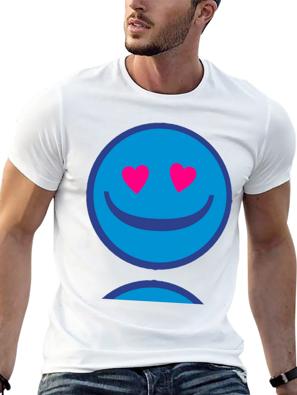 Blue Smiley Face Heart Eyes Graphic T-Shirt