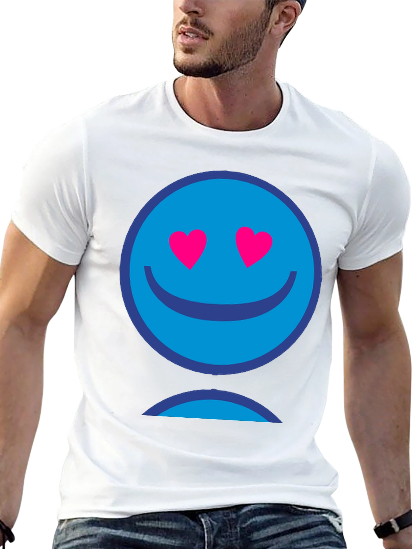 Blue Smiley Face Heart Eyes Graphic T-Shirt