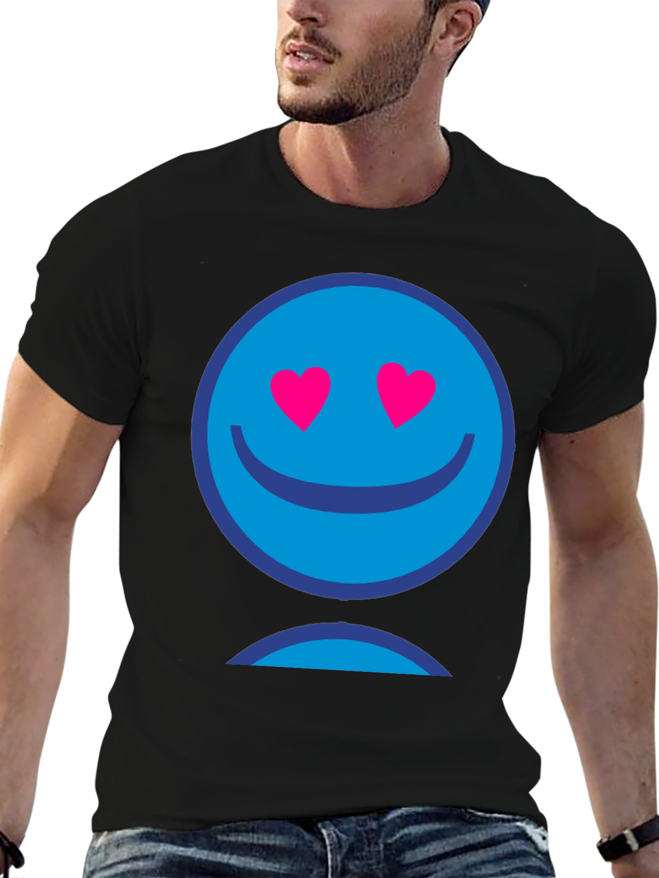 Blue Smiley Face Heart Eyes Graphic T-Shirt
