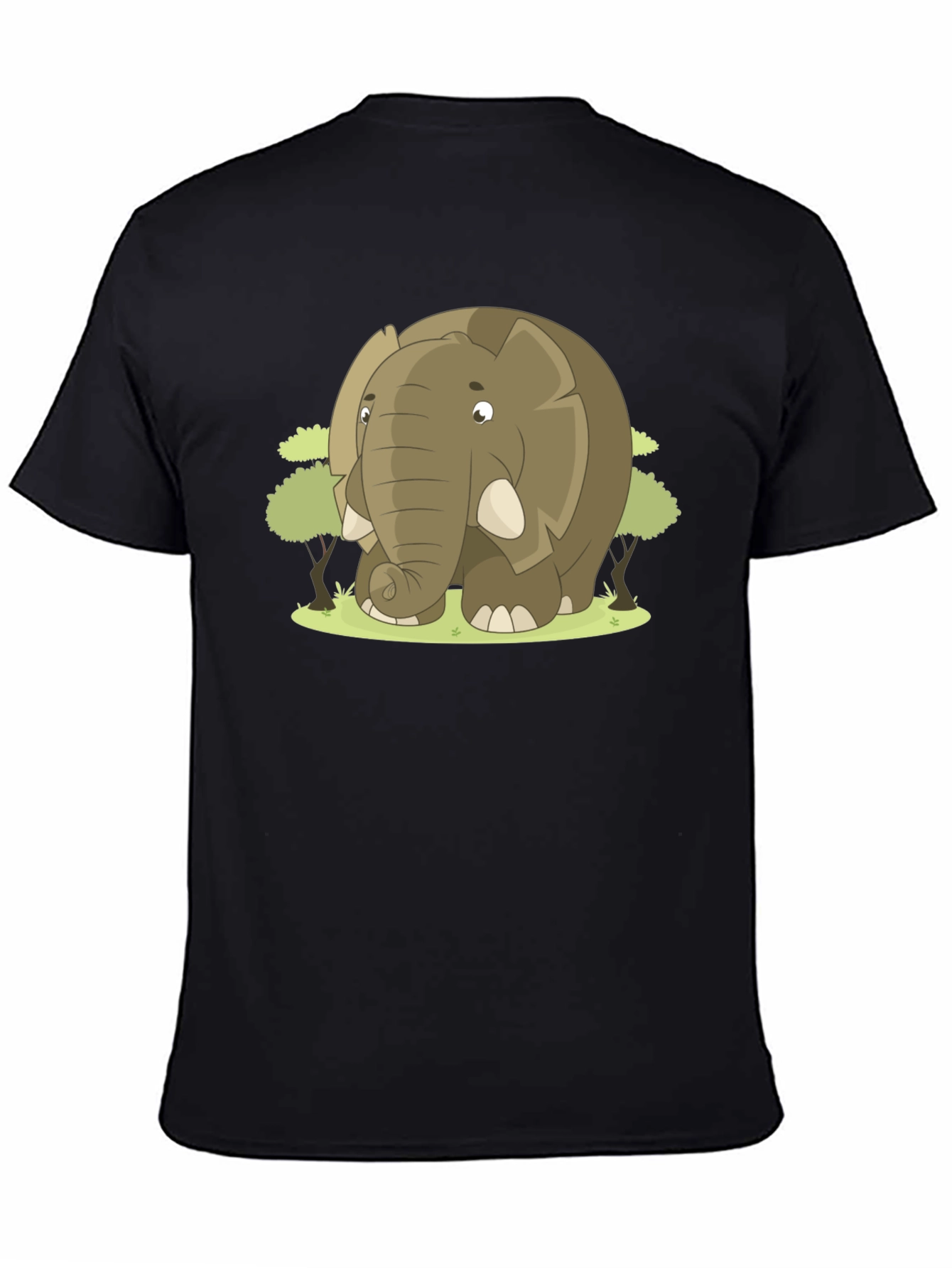 Cartoon Elephant Graphic T-Shirt - Black