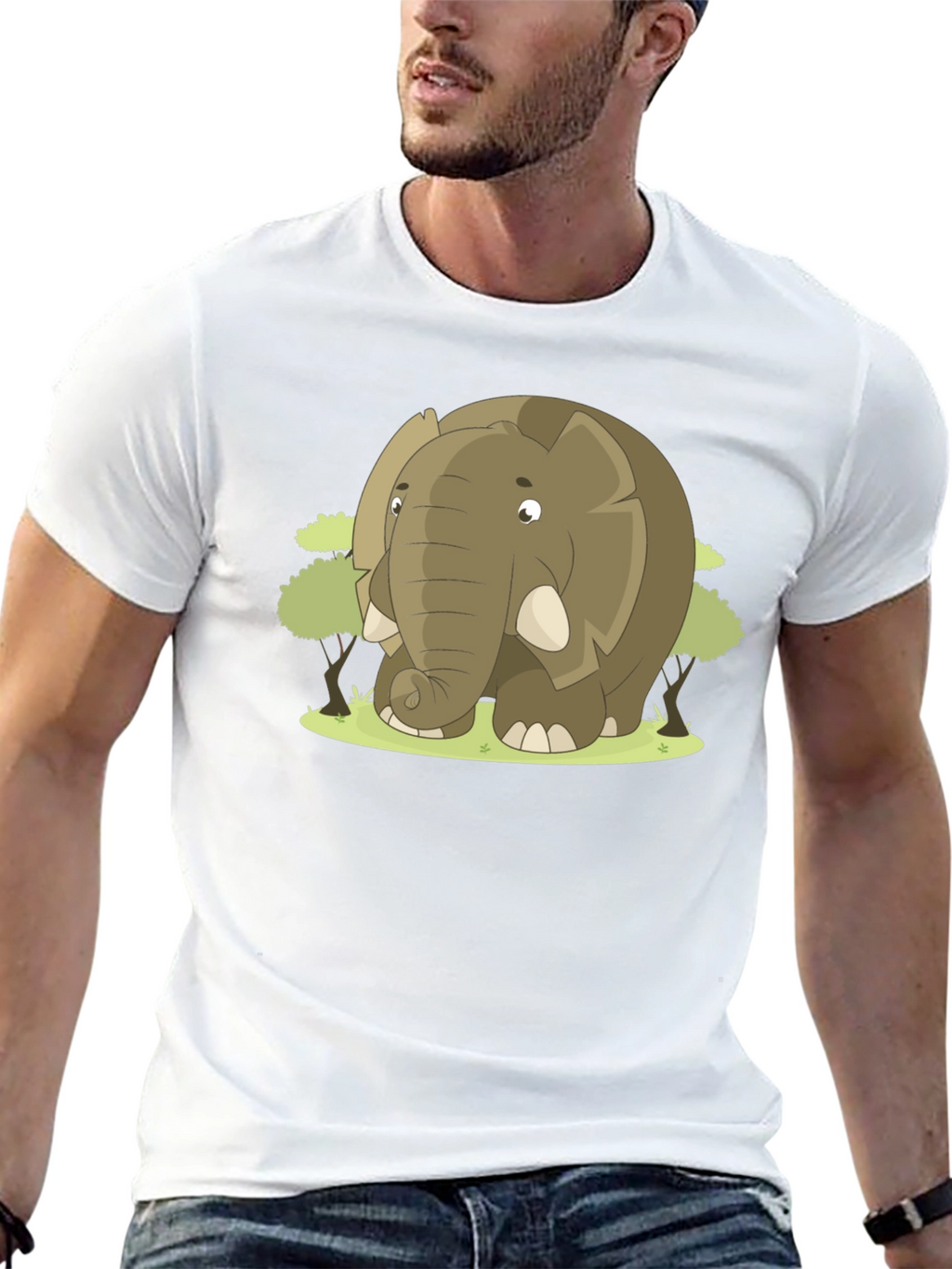 Cartoon Elephant Graphic T-Shirt - Black