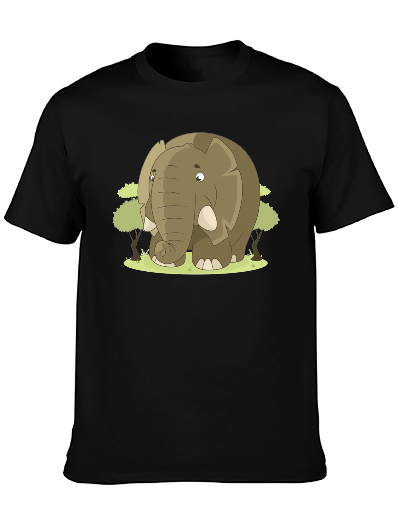 Cartoon Elephant Graphic T-Shirt - Black