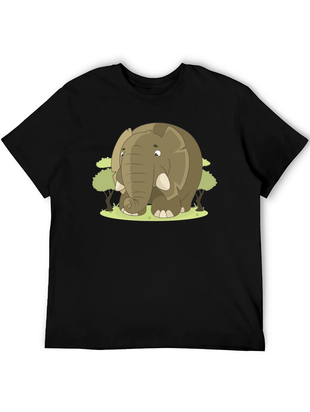Cartoon Elephant Graphic T-Shirt - Black