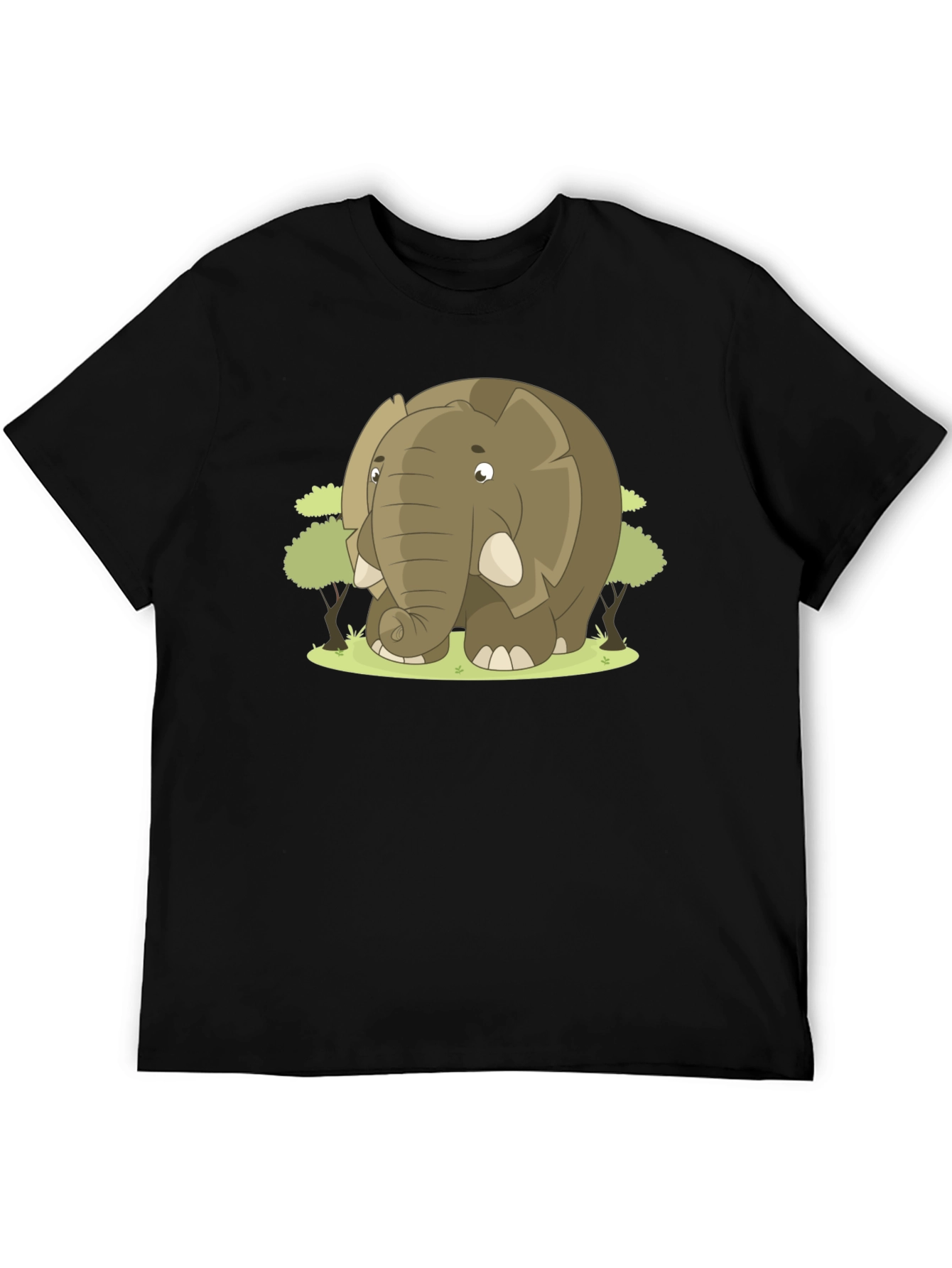 Cartoon Elephant Graphic T-Shirt - Black