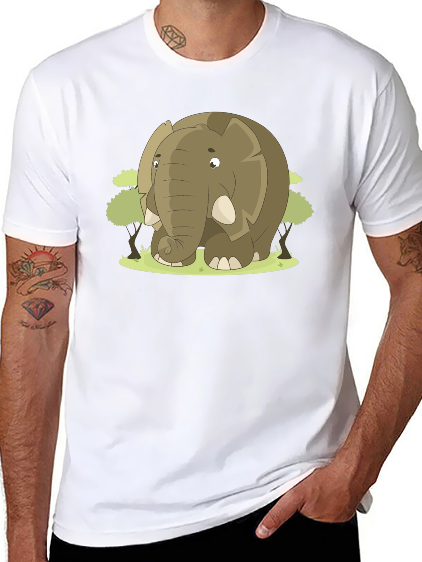 Cartoon Elephant Graphic T-Shirt - Black